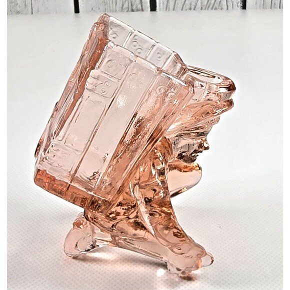 Vallerysthal Pink Glass Kneeling Boy with Basket Toothpick Matchbox Holder - Picture 8 of 12